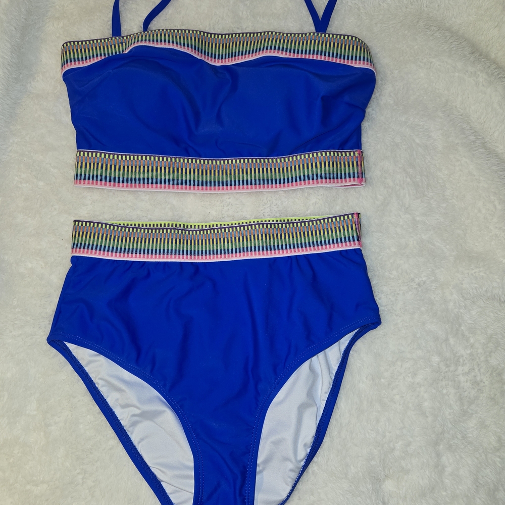 Blue Bikini with Sporty Striped Accents